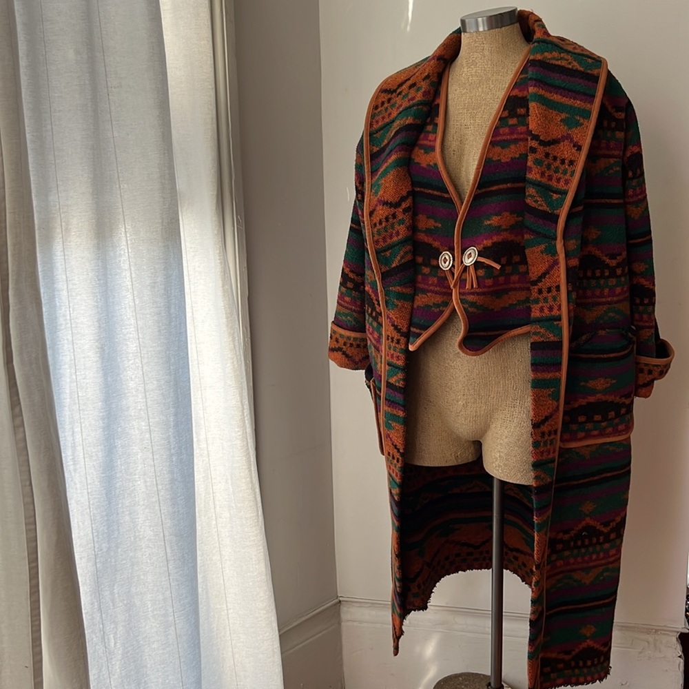 Vintage Wool Duster Jacket with Matching Vest